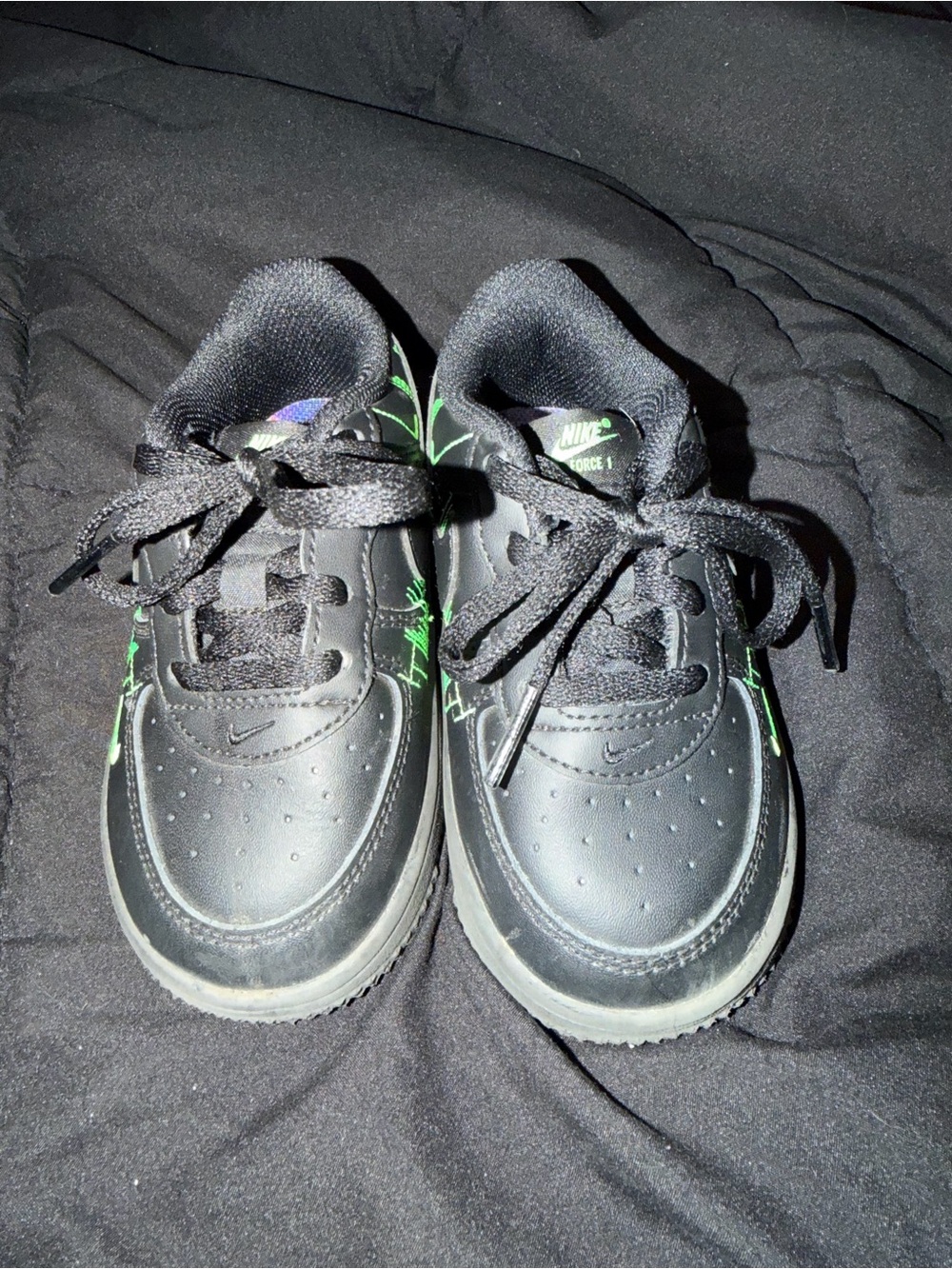 Nike Kids Black Sneakers with Green Accents